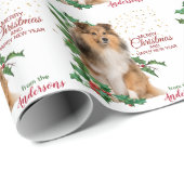 Papier Cadeau Holly Red Berry Shetland Sheepdog Noël (Coin rond)