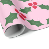 Papier Cadeau Holly vert rose (Coin rond)