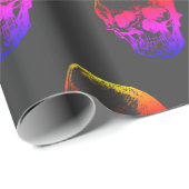 Papier Cadeau Holographie techno crâne sur gris | (Coin rond)