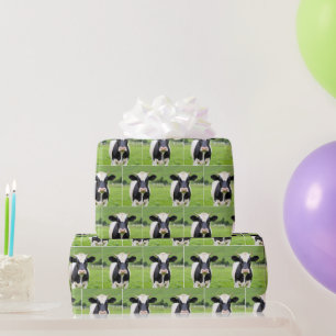 Papier Cadeau Holstein Bull Dans Green Pasture