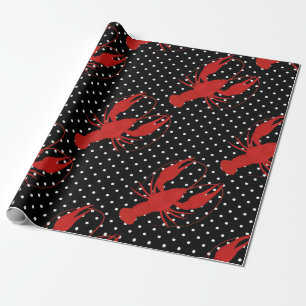 Papier Cadeau homard rouge pois noir
