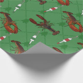 Papier Cadeau Homards et bouées de pêche sur Noël vert (Coin)