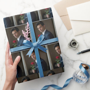 Papier Cadeau Homme beau avec une rose rouge