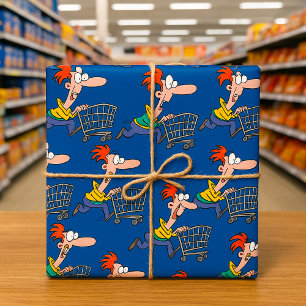 Papier Cadeau Homme de dessin animé drôle courant avec un chario