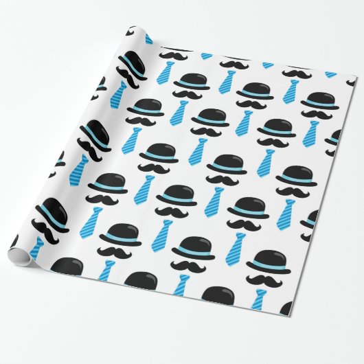 Papier Cadeau Homme de Lil de moustache bleue de bébé petit (Déroulé)