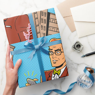 Papier Cadeau Homme de style BD regardant un téléphone portable