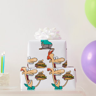 Papier Cadeau Homme drôle mangeant un sandwich