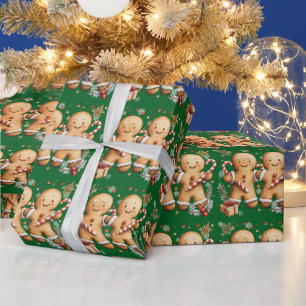 Papier Cadeau Hommes en pain d'épice de Noël Flocons de neige Ca