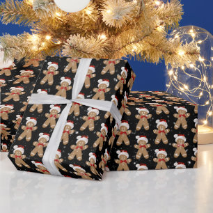 Papier Cadeau Hommes en pain d'épices dans des flocons de neige