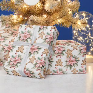 Papier Cadeau Hommes en pain d'épices festifs avec poinsettias r