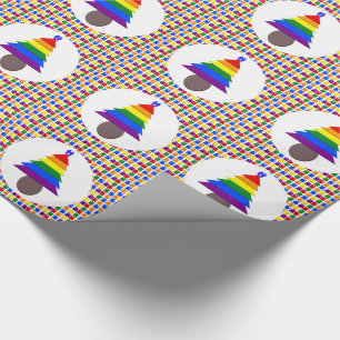Papier Cadeau Hommes gais Arbre de Noël arc-en-ciel et présente