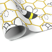 Papier Cadeau Honey Bee Honeycomb Black Yellow White Pattern  (Coin rond)