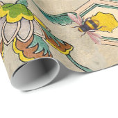 PAPIER CADEAU HONEY BEEHES, BEEHIVES, PRINTEMPS FLEURS BEEKEEPER (Coin rond)