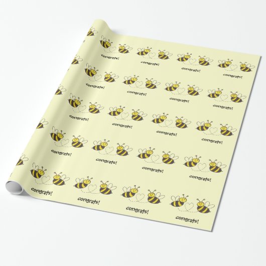 Papier Cadeau Honey Bees with Heart Félicats ! (Déroulé)