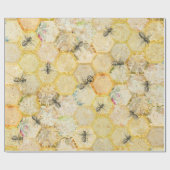 Papier Cadeau Honey Queen Bee Floral Honeycomb Or (Plat)