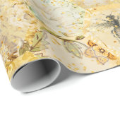 Papier Cadeau Honey Queen Bee Floral Honeycomb Or (Coin rond)