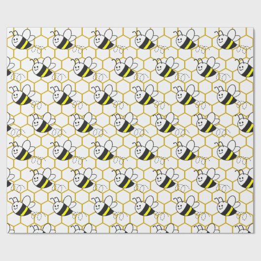 Papier Cadeau Honeybee Honeycomb Black Yellow White Pattern (Plat)