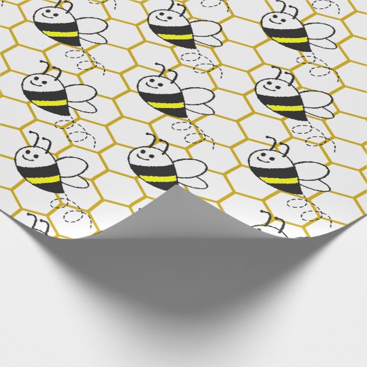 Papier Cadeau Honeybee Honeycomb Black Yellow White Pattern (Coin)