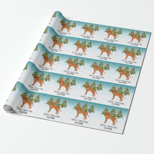 Papier Cadeau Hongrois Vizsla Chien Motoneige Forêt D'Hiver Et T (Déroulé)