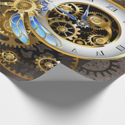 Papier Cadeau Horloge à vapeur avec libellule mécanique (Coin)