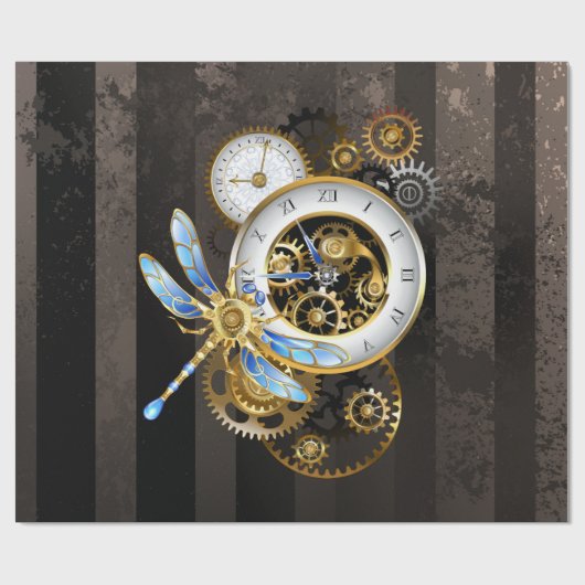 Papier Cadeau Horloge à vapeur avec libellule mécanique (Plat)