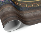 Papier Cadeau Horloge baroque victorienne brun bleu steampunk (Coin rond)