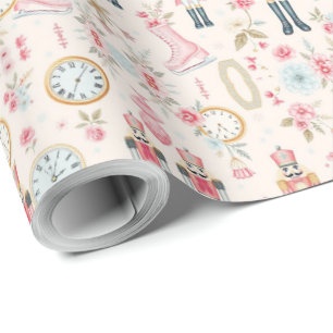 Papier Cadeau Horloge patins à glace Casse-Noisette rose