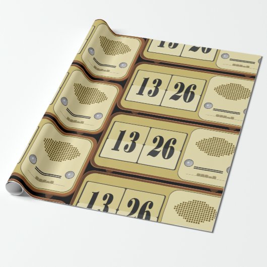 Papier Cadeau Horloge Radio Flip Vintage Rétro (Déroulé)