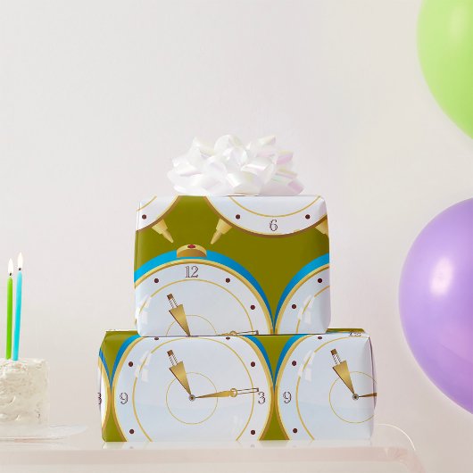 Papier Cadeau Horloge rétro d'alarme or avec réglage bleu