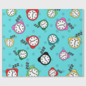 Papier Cadeau Horloge réveil bleu motif (Plat)