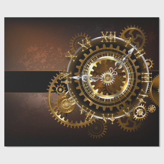 Papier Cadeau Horloge Steampunk avec des engrenages anciens (Plat)