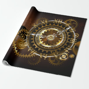 Papier Cadeau Horloge Steampunk avec engrenages antiques