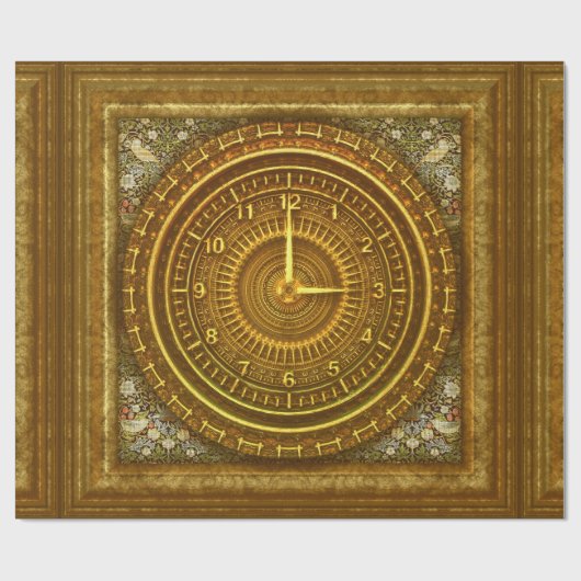 Papier Cadeau Horloge victorienne or élégant (Plat)