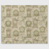 Papier Cadeau Horloges et hibou antiques (Plat)