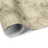 Papier Cadeau Horloges et hibou antiques (Coin rond)