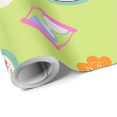 Papier Cadeau Horloges modernes et fête verte aux fleurs (Coin rond)