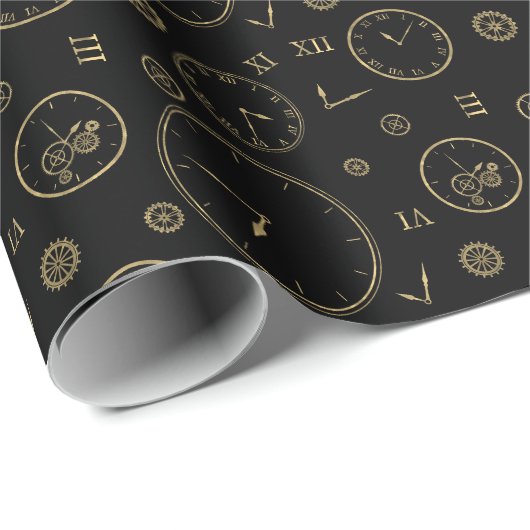 Papier Cadeau Horloges & Rouages (Coin rond)