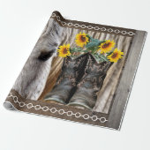 Papier Cadeau Horse Cowboy Boots Sunflowers Barque (Déroulé)