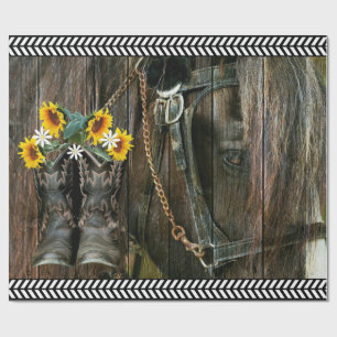 Papier Cadeau Horse Cowboy Boots Sunflowers Rustic Barque