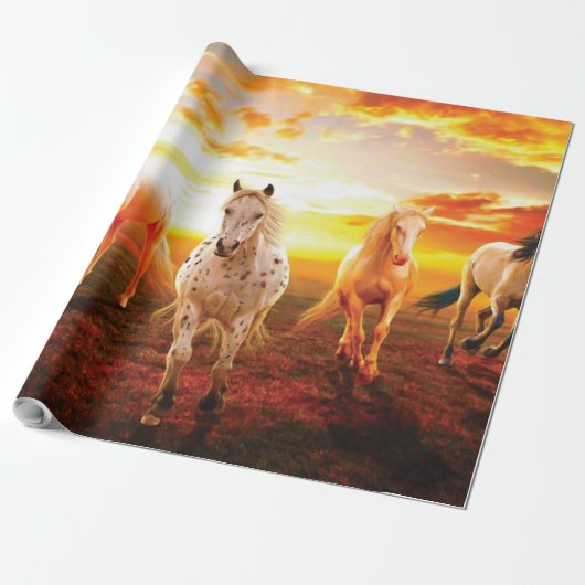 Papier Cadeau Horses at sunset throw pillow (Déroulé)