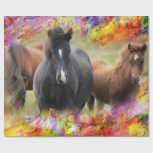 Papier Cadeau Horses Colorful