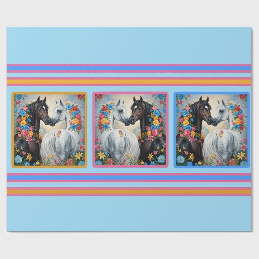 Papier Cadeau Horses Framed in flowers Wrapping Paper (Plat)