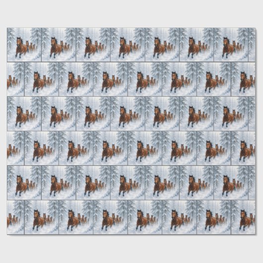 Papier Cadeau Horses Running Through a Snowy Forest (Plat)