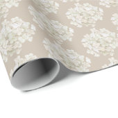 Papier Cadeau Hortensias blancs sur taupe doux (Coin rond)
