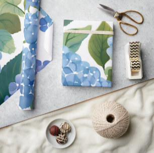 Papier Cadeau Hortensias bleus   Beau buisson floral