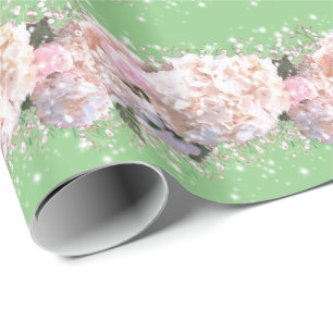 Papier Cadeau Hortensias romantiques blancs roses, fleurs blanch