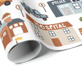 Papier Cadeau Hospital, Fire, Police City Pattern for Kids (Coin rond)