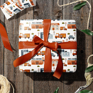 Papier Cadeau Hospital, Fire, Police City Pattern for Kids