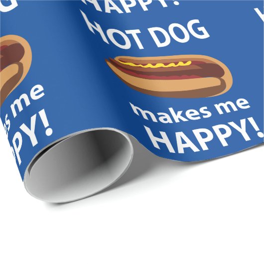 Papier Cadeau Hot Dog Me Rend Heureux Hot Dog (Coin rond)