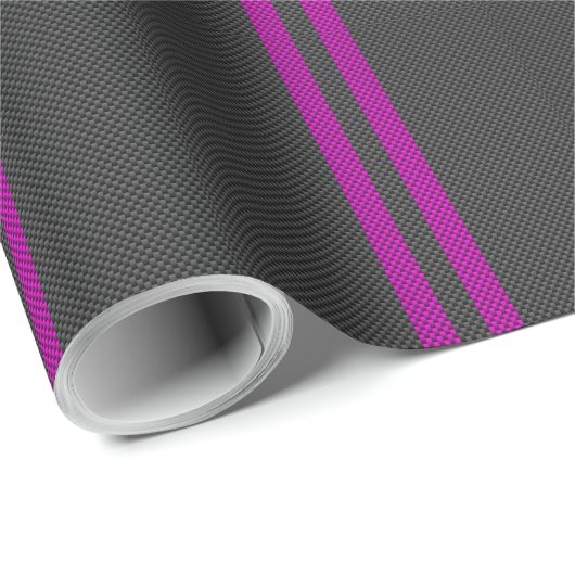 Papier Cadeau Hot Fuchsia Pink Racing Stripes Carbon Fiber Style (Coin rond)